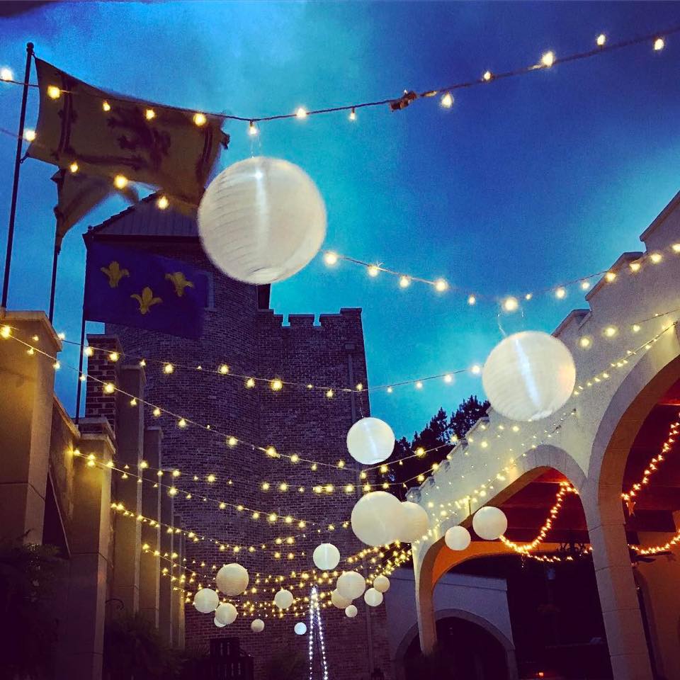 string lights with lanterns at pierce castle