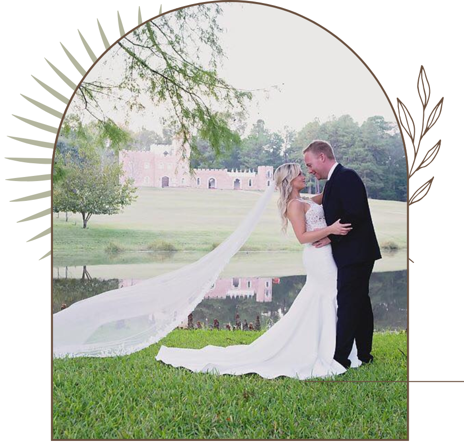 bride and groom embracing outside pierce castle venue